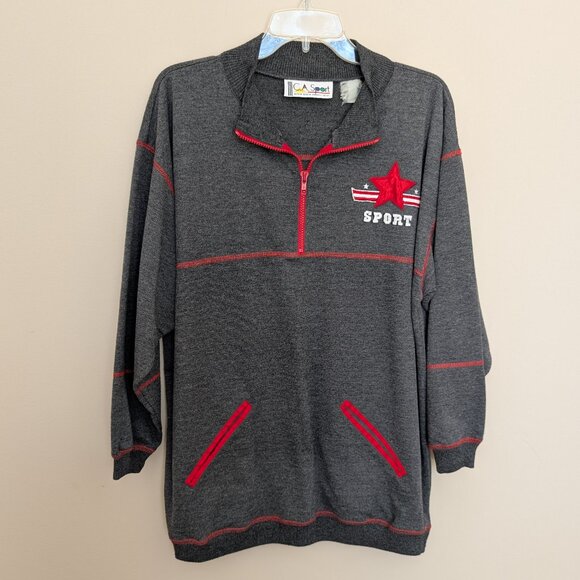 VINTAGE C.A. Sport half zip sweatshirt gray and red - Picture 1 of 10